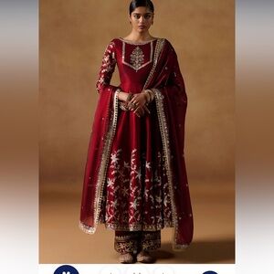 Lashkara Elegant Red Embroidered Dress